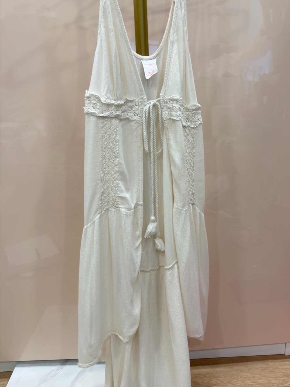 Cream Lace-Trim Tie Front top